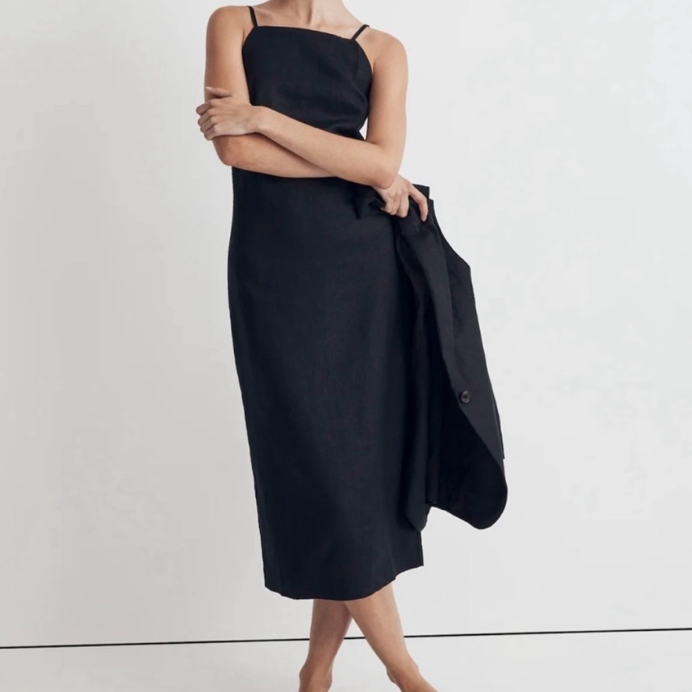 Madewell Black Midi Slip Dress with Thin Straps